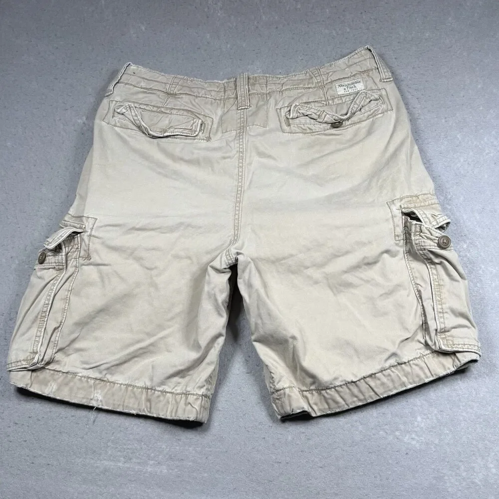 Abercrombie & Fitch Men’s Shorts 36 Khaki Button Fly Distressed Heavy Cargo